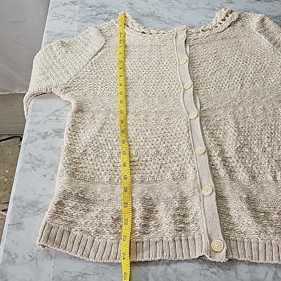 Anthropologie Womens Sz L Beige Linen Blend Minimalist Fairy Preppy Moth Sweater - Picture 9 of 12